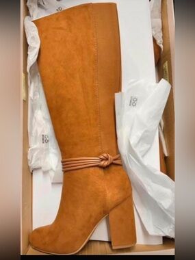 LC Lauren Conrad Tan Suede Knee-High Block Heel Boots